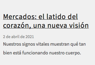 &nbsp;Mercados: el latido del corazón, una nueva visión 2 de abril de 2021 Nuestros signos vitales muestran qué tan bien está funcionando nuestro cuerpo.